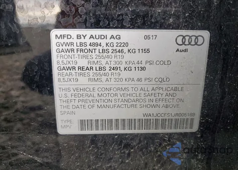 2018 Audi Q3 Premium Plus z USA, uszkodzony, nr VIN WA1JCCFS1JR005169